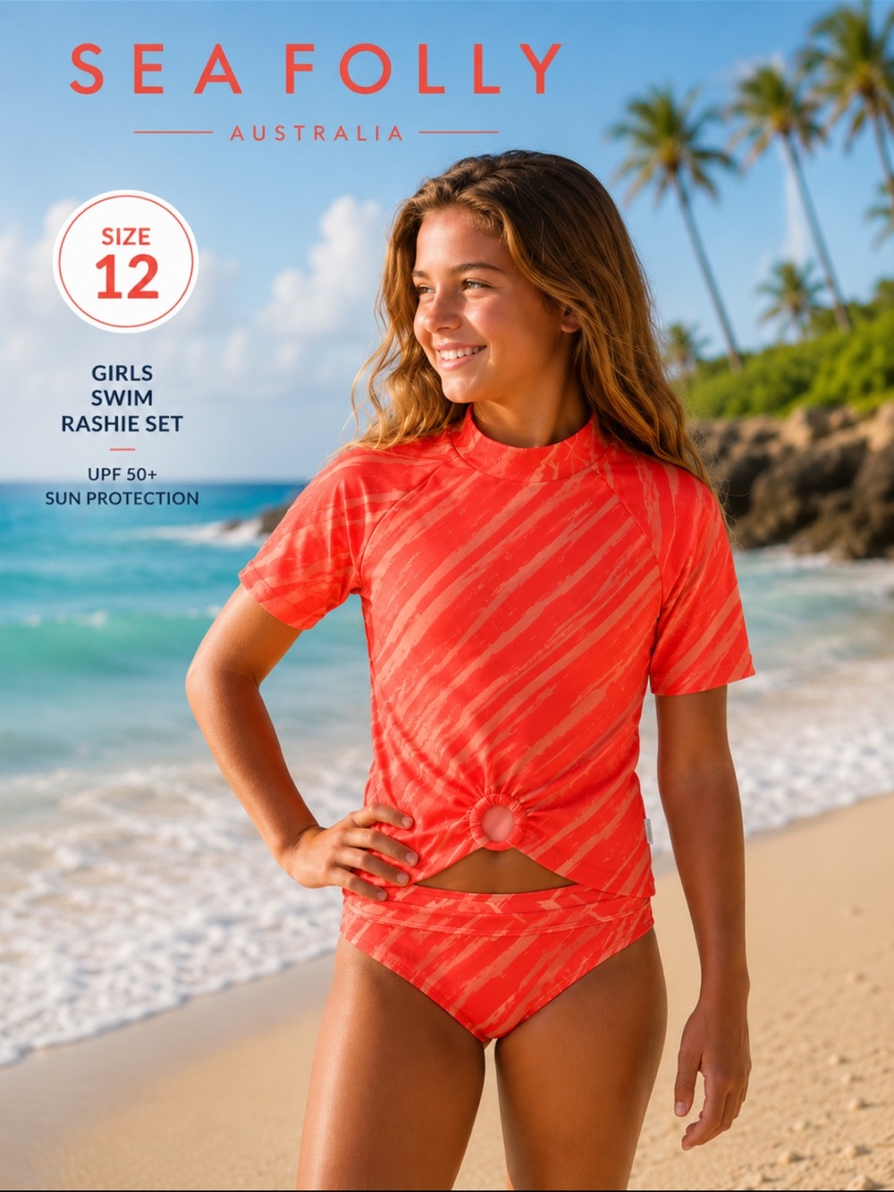 Seafolly Kids Palm Cove Coral Swim Rashie Set Size 12